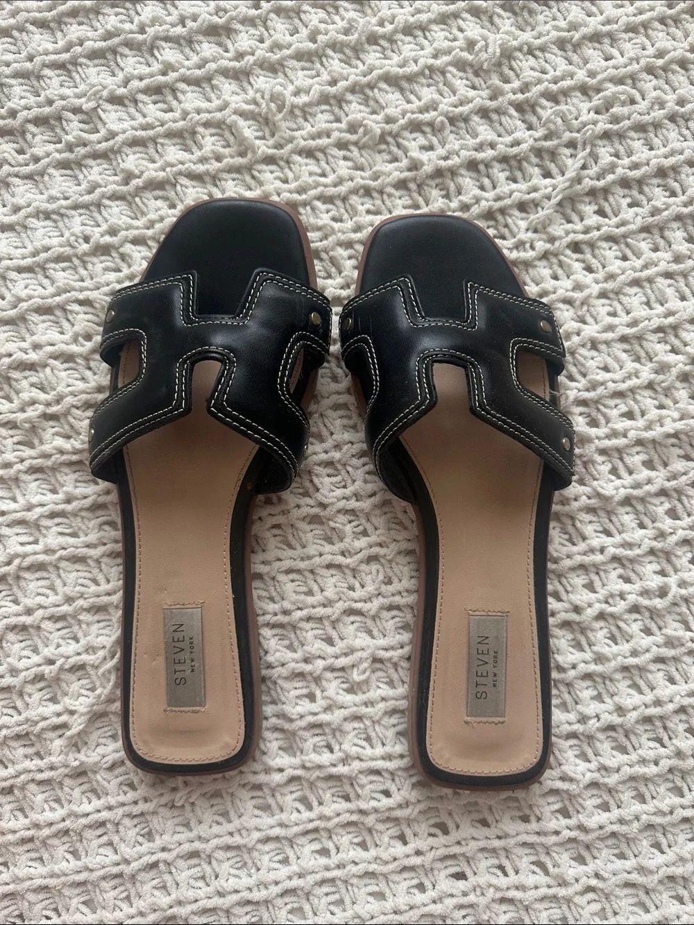 Steven by Steve Madden Black Leather Slide Mules